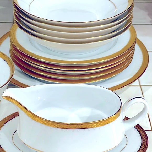 15 PC Noritake Metropolitan GOLD 4337  Set Dinnerware Sirilanka GOLD White - Picture 4 of 15